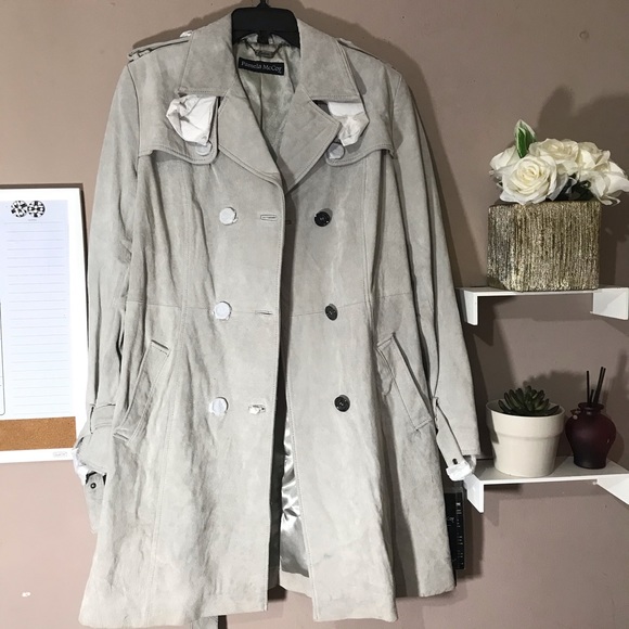 Pamela McCoy Jacket Leather Coat Long Gray New - Picture 2 of 8